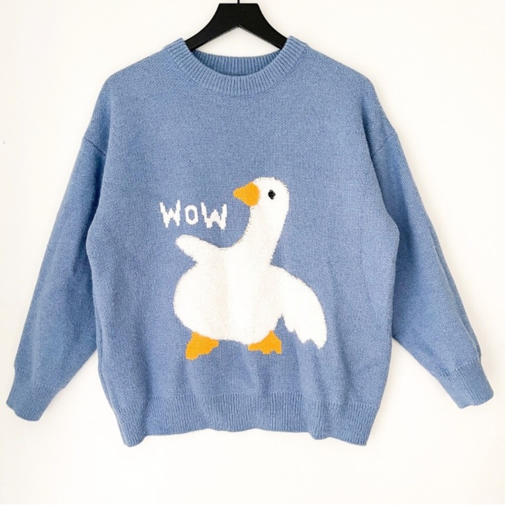 Aelfric Eden | Crew Goose Wow Sweater Mens Blue | L
